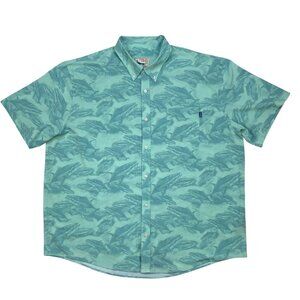 Huk Tuna Fishing Button Down Shirt 3XL XXXL Turquoise Short Sleeve Performance